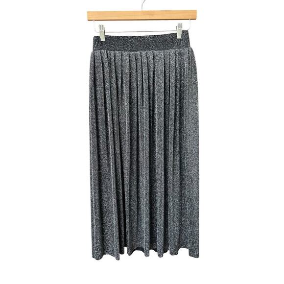 Women's Metrowear Silver Metallic Pleated Party Cocktail Midi Skirt Size Medium - Picture 2 of 3